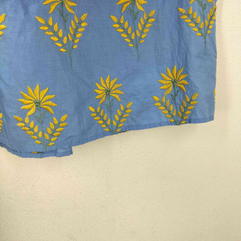 ザラ ZARA 花柄 刺繍 バンドカラー 長袖 シャツ ワンピース レディース L