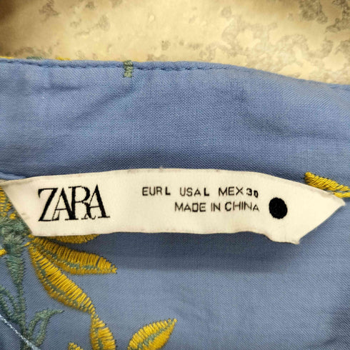 ザラ ZARA 花柄 刺繍 バンドカラー 長袖 シャツ ワンピース レディース L
