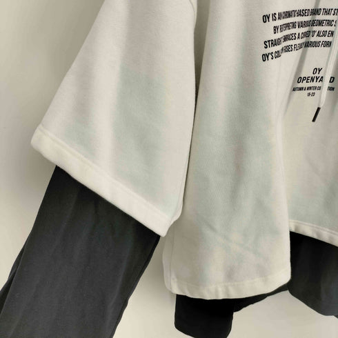 オーワイ OY L/S HOODIE WHITE レイヤード デザイン プルオーバーパーカー メンズ FREE