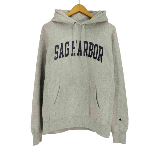 チャンピオン Champion 00s 単色タグ 復刻 REVERSE WEAVE SAG HARBOR 染み込みプリント ハトメ 袖目あり プルオーバーパーカー メンズ import:M