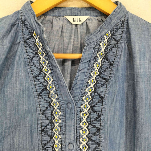 KILKI キルキー 刺繍 レース バンドカラー 長袖シャツ レディース