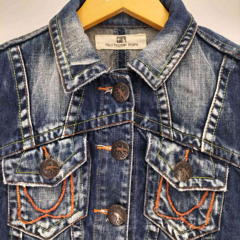 RED PEPPER JEANS クロップド 両面ポケット デニム ジャケット Y2K レディース import:S