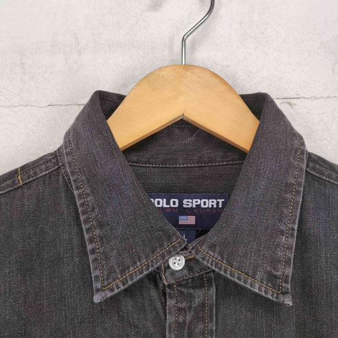 ポロスポーツラルフローレン POLO SPORT RALPH LAUREN ロゴ刺繍 ブラックデニム 長袖 シャツ メンズ L
