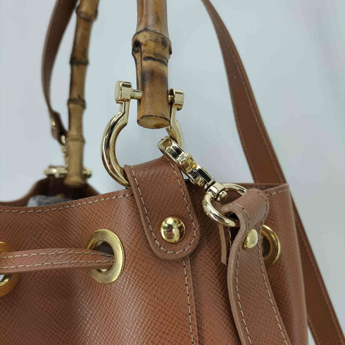 ジャンニノターロ GIANNI NOTARO イタリア製 本革 バンブーハンドル レザー 巾着 ショルダーバッグ レディース