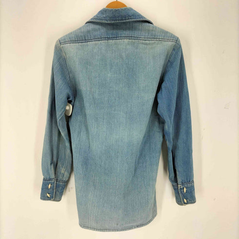 70S メキシコ製 ボタニカル刺繍 オープンカラーデニムシャツ メンズ 34