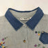 VJ WOMAN 90-00S OLD インド綿 ヘム デニム マルチポケット フラワー 刺繍 ヒッコリー ストライプ オーバーサイズ S/S シャツ レディース 22W