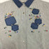 VJ WOMAN 90-00S OLD インド綿 ヘム デニム マルチポケット フラワー 刺繍 ヒッコリー ストライプ オーバーサイズ S/S シャツ レディース 22W