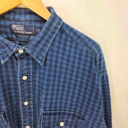 ポロバイラルフローレン Polo by RALPH LAUREN 90S ポニー無し ダブルポケット チェック柄 長袖 ヘビー ワークシャツ メンズ import:XXL