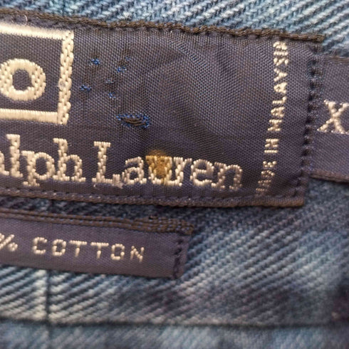 ポロバイラルフローレン Polo by RALPH LAUREN 90S ポニー無し ダブルポケット チェック柄 長袖 ヘビー ワークシャツ メンズ import:XXL