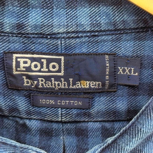ポロバイラルフローレン Polo by RALPH LAUREN 90S ポニー無し ダブルポケット チェック柄 長袖 ヘビー ワークシャツ メンズ import:XXL