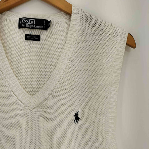 ポロバイラルフローレン Polo by RALPH LAUREN 90-00s リネンコットン ポニー刺繍 Vネック ニットベスト メンズ import:S