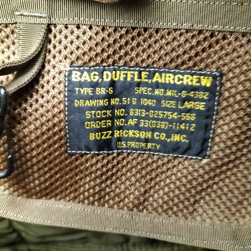バズリクソンズ BUZZ RICKSONS TYPE BR-6 AIRCREW DUFFL BAG メッシュ ワンショルダー ダッフルバッグ メンズ LARGE