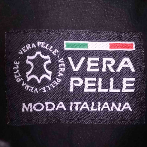 VERA PELLE 本革 MODA ITALIANA ワッペン 袖ライン ラムレザー レーシングジャケット メンズ