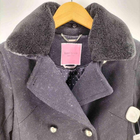 ケイトスペードニューヨーク kate spade NEW YORK ファーカラー ダブルブレストピーコート レディース XS