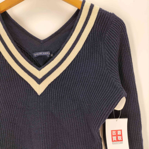 ラルフローレン RALPH LAUREN Vネックリブニットセーター レディース M