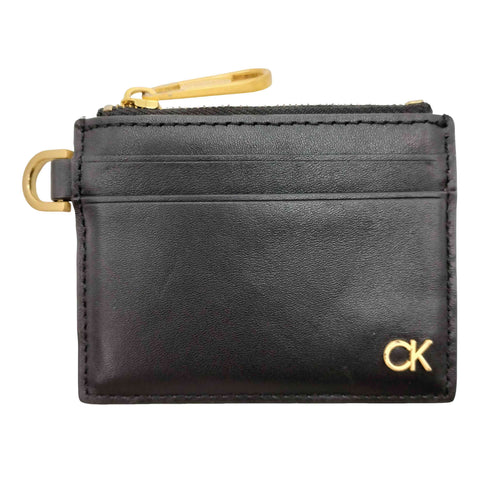カルバンクライン CALVIN KLEIN CK ICON 4CC HOLDER W 牛革 カウレザー Dカン付き コイン カード ケース ブラック レディース ONE SIZE