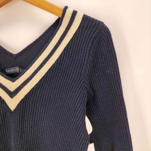 ラルフローレン RALPH LAUREN Vネックリブニットセーター レディース M