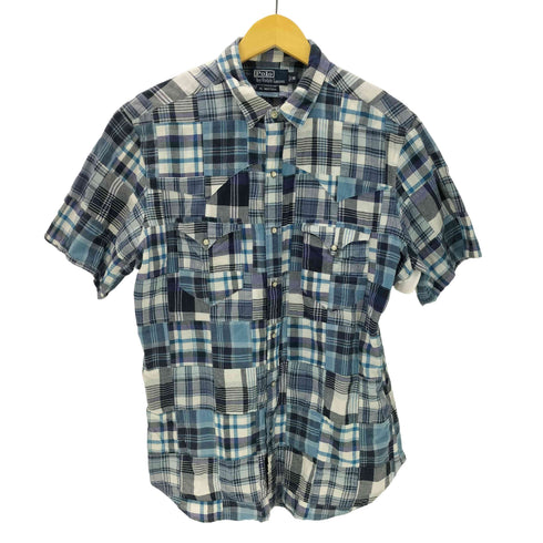 ポロバイラルフローレン Polo by RALPH LAUREN 90s RL WESTERN パッチワーク 半袖 シャツ チェック メンズ import:M