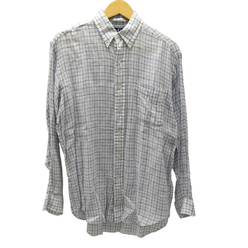 ラルフローレン RALPH LAUREN 90S BLAKE ブレイク ポニー 無し ボタンダウン 麻 リネン 100% チェック L/S シャツ メンズ import:S