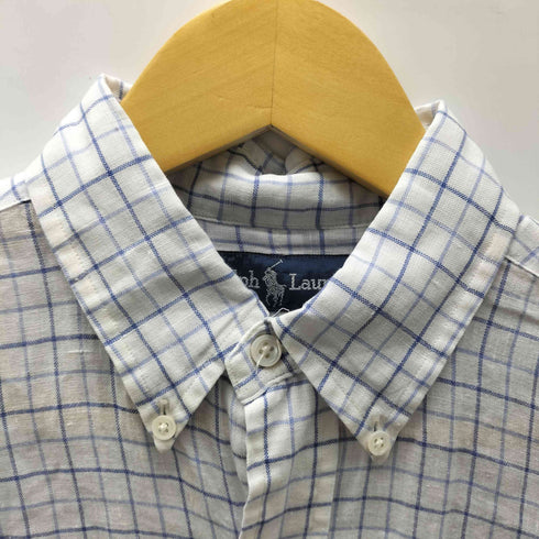 ラルフローレン RALPH LAUREN 90S BLAKE ブレイク ポニー 無し ボタンダウン 麻 リネン 100% チェック L/S シャツ メンズ import:S