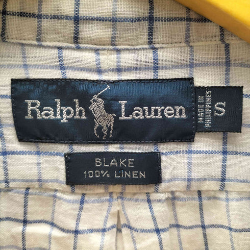 ラルフローレン RALPH LAUREN 90S BLAKE ブレイク ポニー 無し ボタンダウン 麻 リネン 100% チェック L/S シャツ メンズ import:S