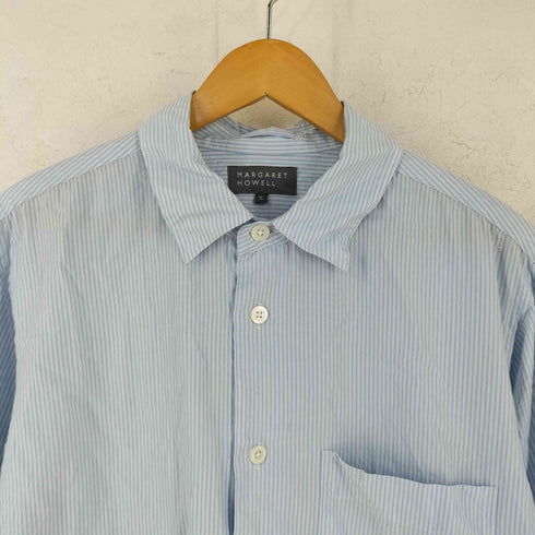 マーガレットハウエル MARGARET HOWELL 25SS コットン シルク ストライプ 長袖 レギュラーカラーシャツ メンズ XL
