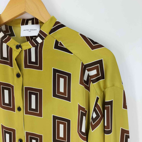 ユナイテッドアローズ UNITED ARROWS 幾何学 サテン バンドカラー ブラウス レディース