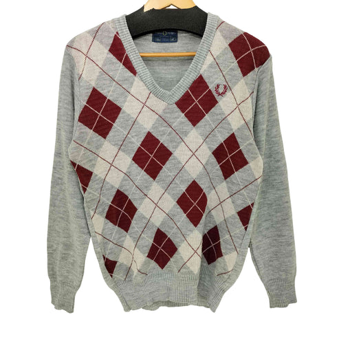 フレッドペリー FRED PERRY 90s 英国製 アーガイル Vネック アクリル ニット メンズ UK:40