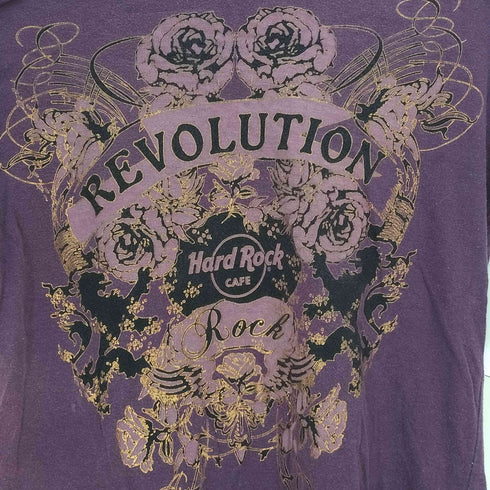 ハードロックカフェ Hard Rock Cafe REVOLUTION フラワー プリント Vネック 半袖 Tシャツ y2k レディース import:S