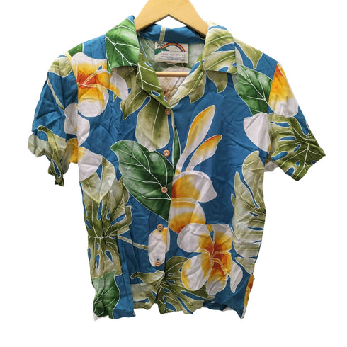 パラダイスファウンド PARADISE FOUND 80-90S ハワイ製 ボタニカル柄 レーヨン アロハ シャツ レディース import:XS