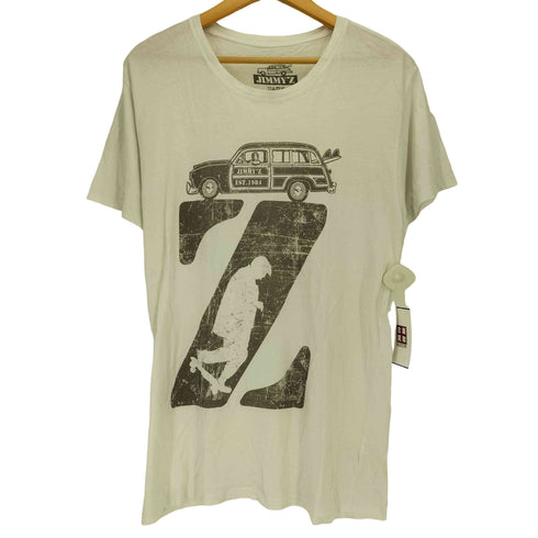 JIMMY'S USA製 裾袖シングルステッチ プリント 半袖 クルーネックTシャツ メンズ import:M