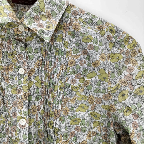 アマカ amaca 花柄 レギュラーカラー ピンタック シャツ レディース JPN:38