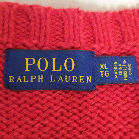 ポロラルフローレン POLO RALPH LAUREN 現行タグ RL92 ポロベア 星条旗 リネン紺 コットン ニット メンズ import:XL