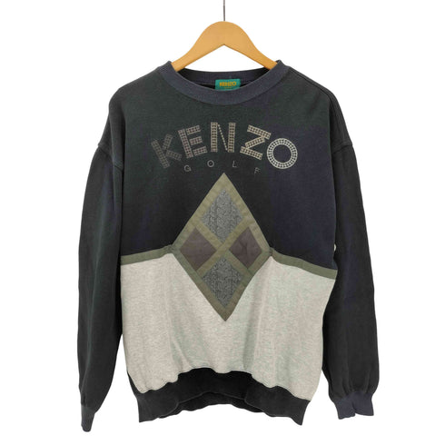 ケンゾーゴルフ KENZO GOLF 80-90S OLD 初期 3D ケーブル ニット アーガイル 刺繍 クルーネック バイカラー コットン ニット セーター メンズ JPN:3