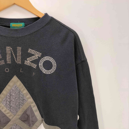 ケンゾーゴルフ KENZO GOLF 80-90S OLD 初期 3D ケーブル ニット アーガイル 刺繍 クルーネック バイカラー コットン ニット セーター メンズ JPN:3
