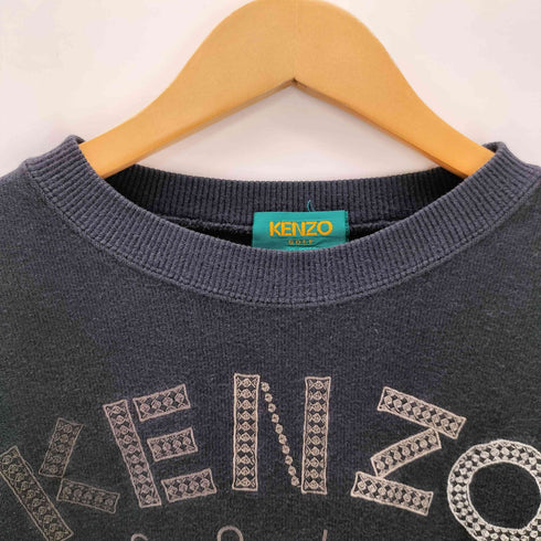 ケンゾーゴルフ KENZO GOLF 80-90S OLD 初期 3D ケーブル ニット アーガイル 刺繍 クルーネック バイカラー コットン ニット セーター メンズ JPN:3