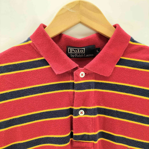 ポロバイラルフローレン Polo by RALPH LAUREN 90S ポニー 刺繍 S/S ボーダー ポロ シャツ 鹿の子 ビックサイズ メンズ import:L