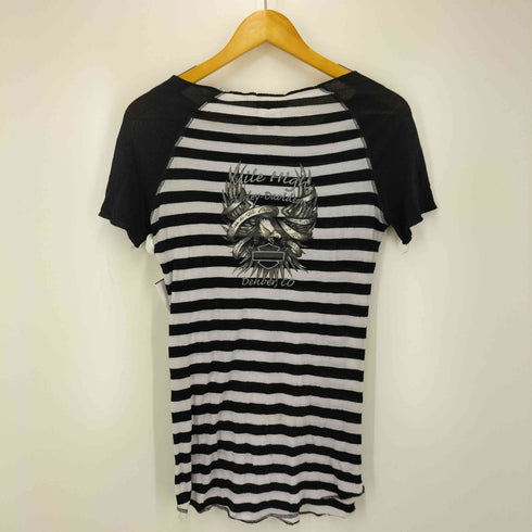 ハーレーダビッドソン HARLEY-DAVIDSON ビジュー ボーダー ロゴ プリント Tシャツ Y2K レディース import:M