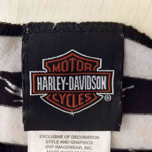 ハーレーダビッドソン HARLEY-DAVIDSON ビジュー ボーダー ロゴ プリント Tシャツ Y2K レディース import:M