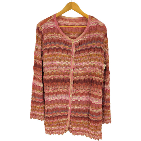 ミッソーニ MISSONI イタリア製 ウェーブボーダー 透かし編みニットカーディガン レディース