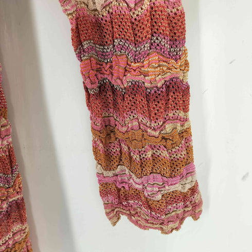 ミッソーニ MISSONI イタリア製 ウェーブボーダー 透かし編みニットカーディガン レディース