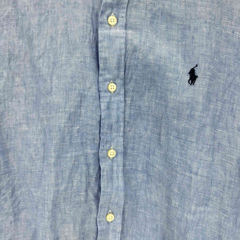 ラルフローレン RALPH LAUREN CLASSIC FIT ポニー刺繍 リネン S/S スタンドカラーシャツ メンズ JPN:L
