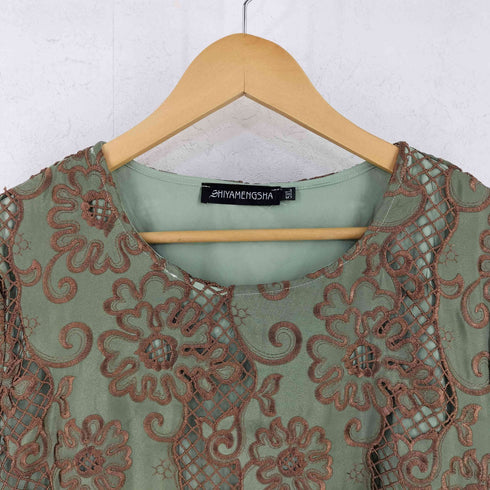 SHIYAMENGSHA ノーカラー 刺繍 デザイン ワンピース レディース 5XL