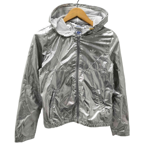 アディダスオリジナルス adidas Originals トレフォイル ロゴ 40th 記念 シルバー クロップド ウィンドブレイカー ジャケット レディース import:XS