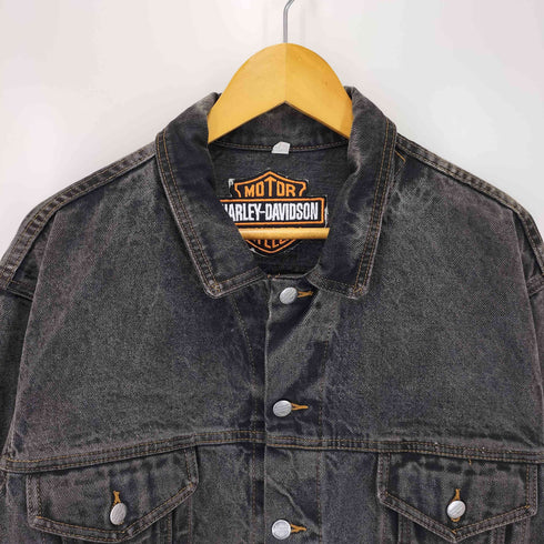 ハーレーダビッドソン HARLEY-DAVIDSON 80-90S USA製 バック イーグル プリント デニム トラッカー ジャケット メンズ import:XL