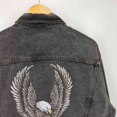 ハーレーダビッドソン HARLEY-DAVIDSON 80-90S USA製 バック イーグル プリント デニム トラッカー ジャケット メンズ import:XL