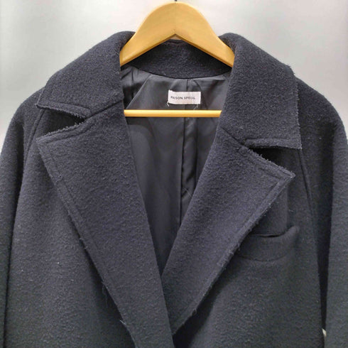 メゾンスペシャル MAISON SPECIAL Super140 Loose Jacket Coat ウール ルーズ ジャケット メルトン チェスター コート ブラック レディース FREE