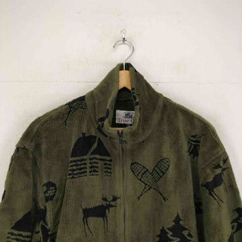 TRUE GRIT USA製 総柄 ボアフリースジャケット メンズ JPN:M