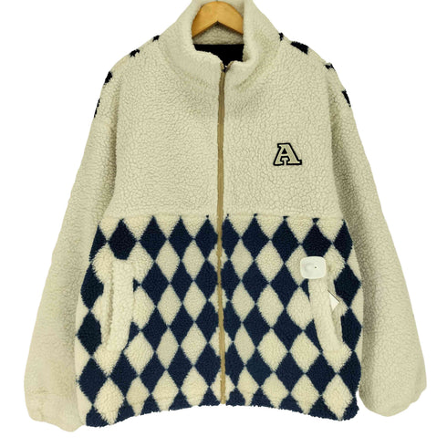 シーイン SHEIN ダイヤ柄 切替ボアフリースジャケット メンズ JPN:XL