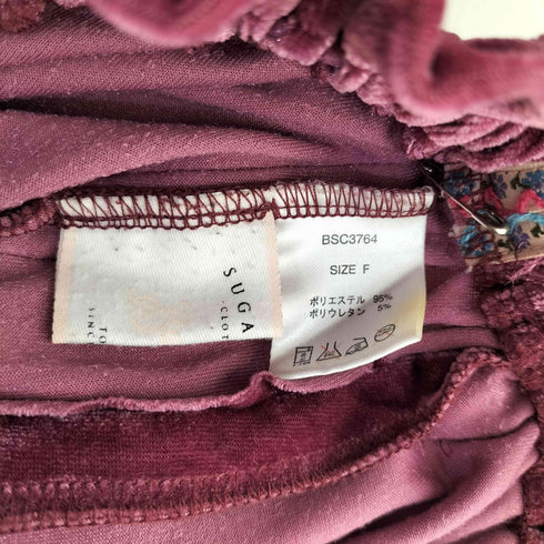SUGARLESS CLOTHING シュガーレス クロージング フラワーステッチ サイドライン ベロア イージー トラック パンツ レディース F